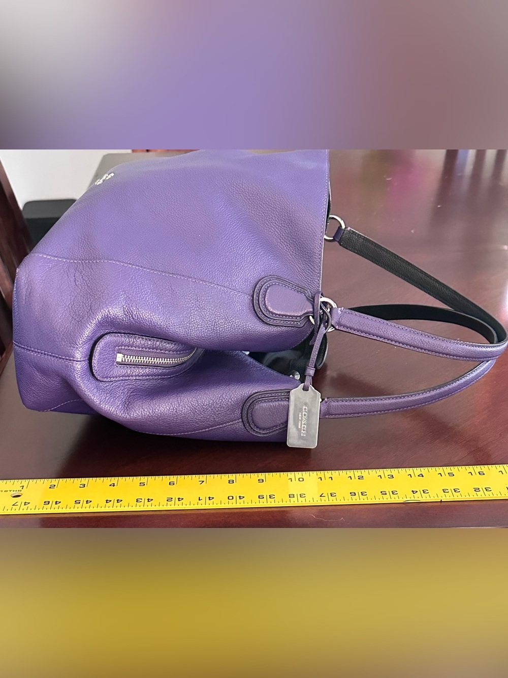 Coach Edie 31 Purple Pebbled Leather Shoulder Bag 3 Compartment Tote - Picture 7 of 13
